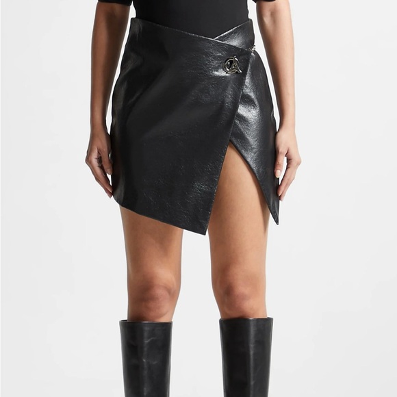 Manière de Voir Black Wrap Skirt w/ Silver Chain Belt | Size US 8, NWT - Picture 8 of 10